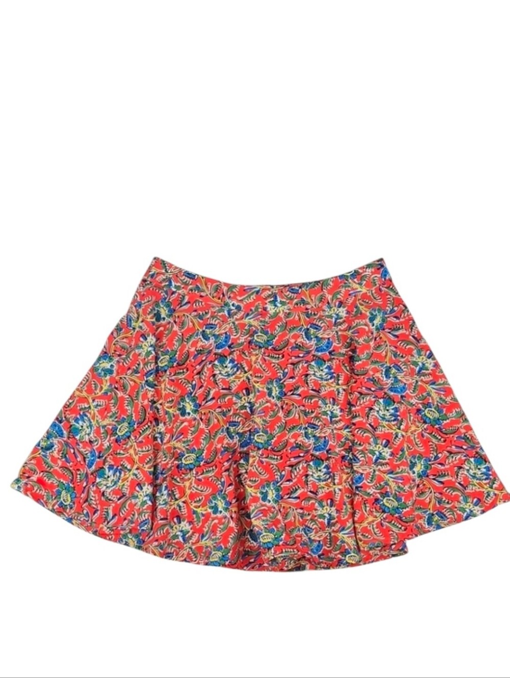 Lush Skater Mini Skirt Red & Blue Floral Lightweight Soft Casual Classic Skirt